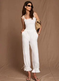 Online White Linen Shirred Top All Tops|Tops