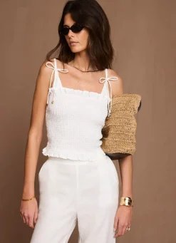 Online White Linen Shirred Top All Tops|Tops