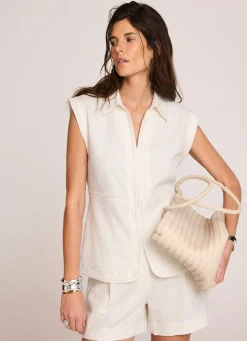 New White Linen Sleeveless Shirt Shirts & Blouses|All Tops