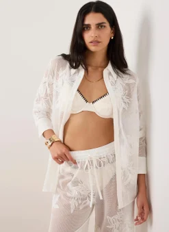 Outlet White Mesh Embroidered Shirt Shirts & Blouses