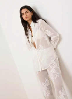 Outlet White Mesh Embroidered Shirt Shirts & Blouses