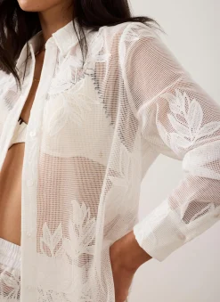Outlet White Mesh Embroidered Shirt Shirts & Blouses