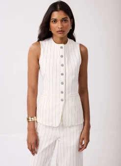 Hot White Pinstripe Denim Waistcoat Waistcoats|Jackets