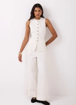 Hot White Pinstripe Denim Waistcoat Waistcoats|Jackets