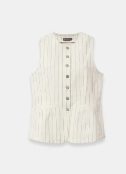 Hot White Pinstripe Denim Waistcoat Waistcoats|Jackets