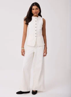 White Pinstripe Wide Jeans Jeans|Wide Leg Jeans