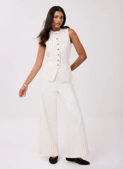 White Pinstripe Wide Jeans Jeans|Wide Leg Jeans
