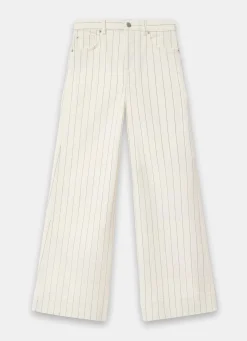 White Pinstripe Wide Jeans Jeans|Wide Leg Jeans