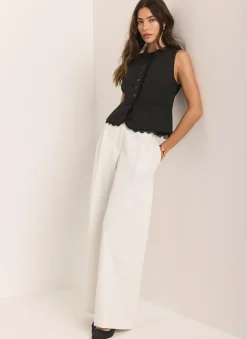New White Pleated Wide Leg Trousers Wide Leg Trousers|Trousers