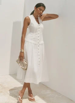 New White Ramie Drop Waist Midi Dress Summer Dresses|Midi Dresses