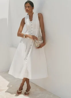 New White Ramie Drop Waist Midi Dress Summer Dresses|Midi Dresses
