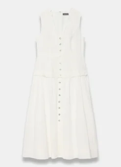 New White Ramie Drop Waist Midi Dress Summer Dresses|Midi Dresses