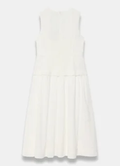 New White Ramie Drop Waist Midi Dress Summer Dresses|Midi Dresses