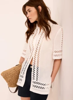 Clearance White Ramie Resort Shirt Shirts & Blouses|All Tops