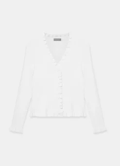 Clearance White Ruffle Detail Cardigan Cardigans|Jumpers & Cardigans