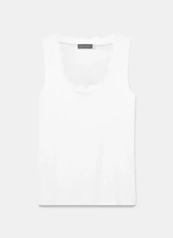New White Scallop Trim Vest Top T-Shirts|T-Shirts
