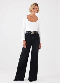 Sale White Scoop Neck Long Sleeve Top Essentials