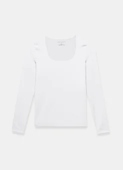 Sale White Scoop Neck Long Sleeve Top Essentials