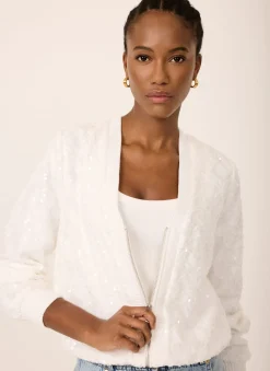 Clearance White Sequin Bomber Jacket Jackets