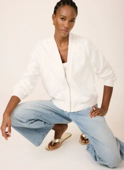 Clearance White Sequin Bomber Jacket Jackets