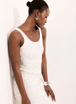 Discount White Sequin Mesh Midi Dress Summer Dresses|Midi Dresses