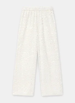 Hot White Sequin Wide Beach Trousers Wide Leg Trousers|Trousers