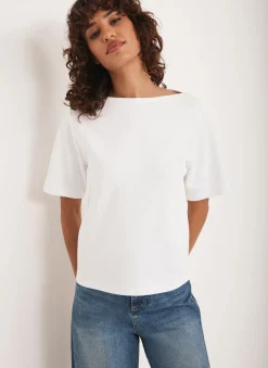 Online White Slash Neck T Shirt T-Shirts|T-Shirts