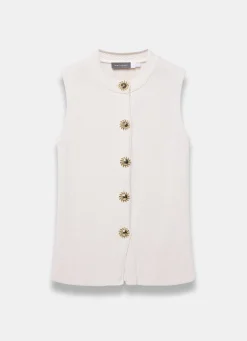 Hot White Sunray Button Knit Sleeveless Top Knitted Tops|Knitted Tops