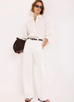 Sale White Utility Chino Wide Leg Trousers Wide Leg Trousers|Trousers
