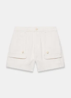 Sale White Utility Pocket Detail Denim Shorts Wide Leg Trousers|Shorts