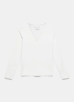 Sale White V Neck Layering Top Essentials
