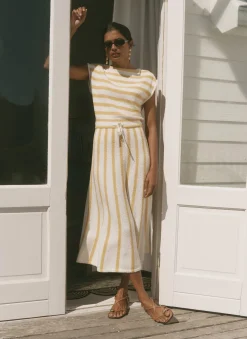 Best Cotton Blend Striped Midi Dress Summer Dresses|Midi Dresses
