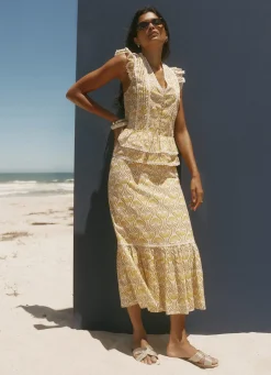 Sale Cotton Floral Print Midi Skirt Midi Skirts|Skirts