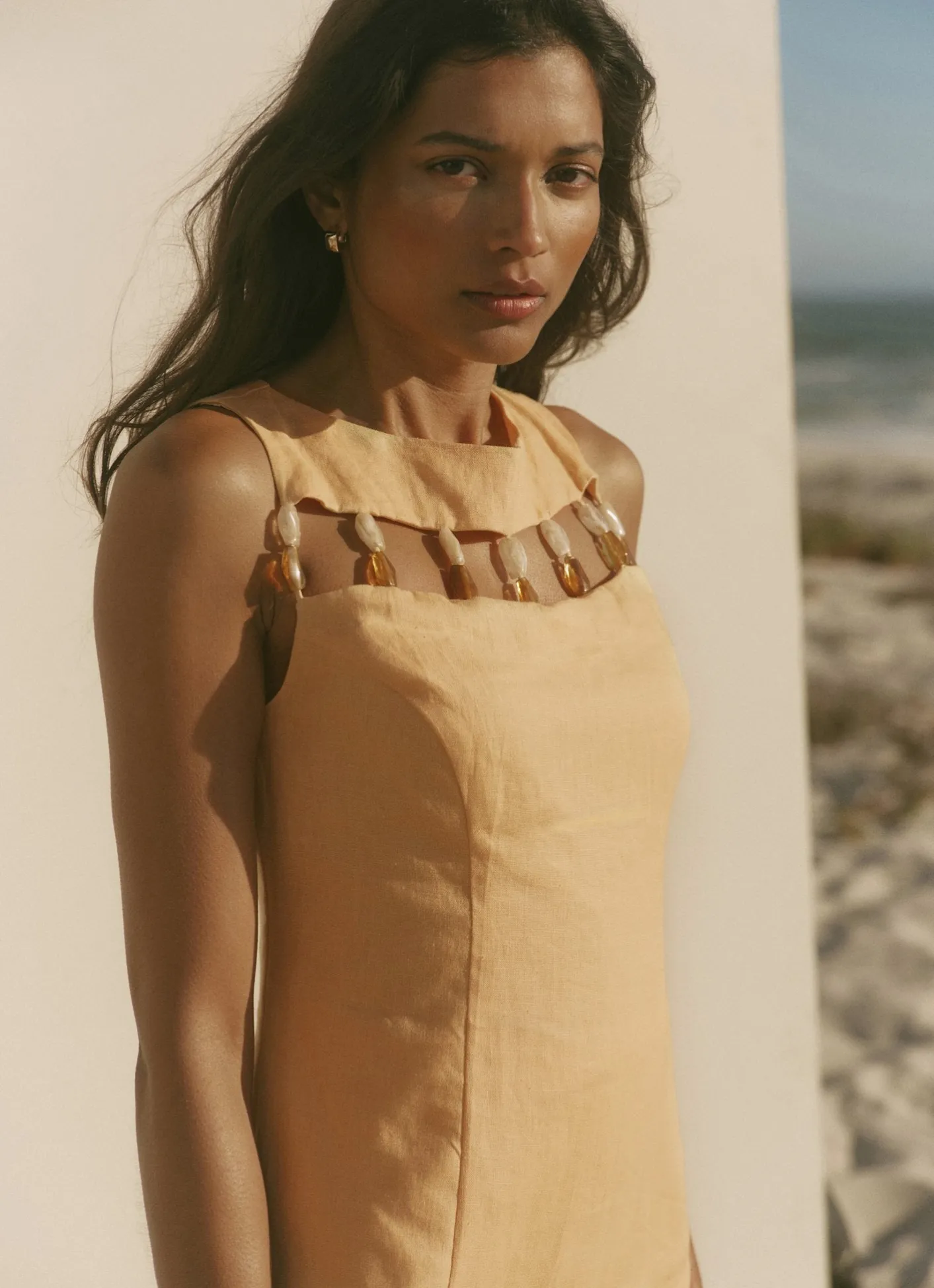 Discount Linen Beaded Mini Dress Summer Dresses|Mini Dresses