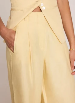 Clearance Linen Blend Pleated Wide Leg Trousers Wide Leg Trousers|Trousers