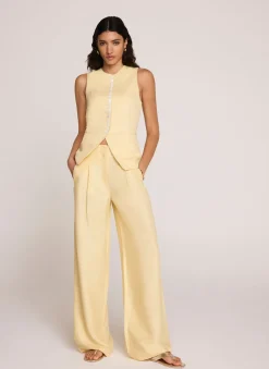 Clearance Linen Blend Pleated Wide Leg Trousers Wide Leg Trousers|Trousers