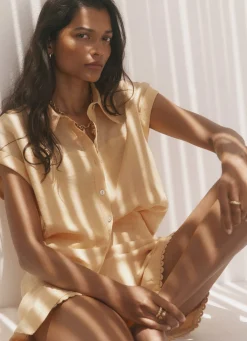 Sale Linen Blend Sheer Panel Shirt Shirts & Blouses|All Tops