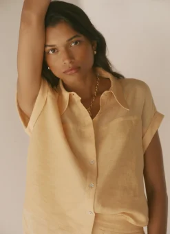 Sale Linen Blend Sheer Panel Shirt Shirts & Blouses|All Tops