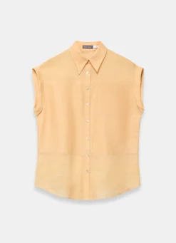 Sale Linen Blend Sheer Panel Shirt Shirts & Blouses|All Tops