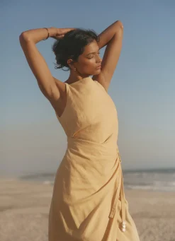 Sale Linen Blend Wrap Midi Dress Summer Dresses|Midi Dresses