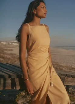 Sale Linen Blend Wrap Midi Dress Summer Dresses|Midi Dresses