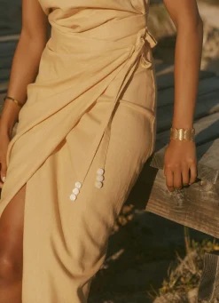 Sale Linen Blend Wrap Midi Dress Summer Dresses|Midi Dresses