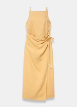 Sale Linen Blend Wrap Midi Dress Summer Dresses|Midi Dresses