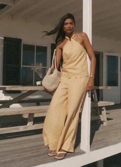 Online Linen Drawstring Wide Leg Trousers Wide Leg Trousers|Trousers