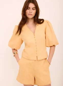 Online Linen Puff Sleeve Top All Tops|Tops