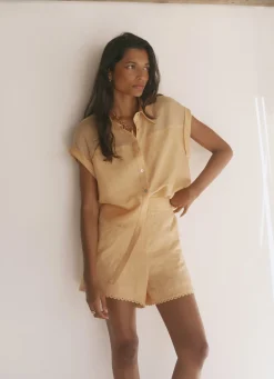 New Linen Scallop Hem Shorts Shorts|Trousers