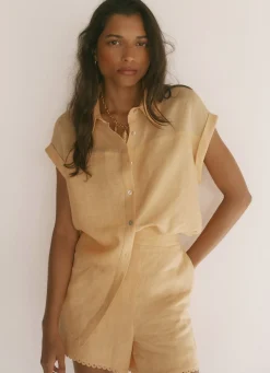 New Linen Scallop Hem Shorts Shorts|Trousers