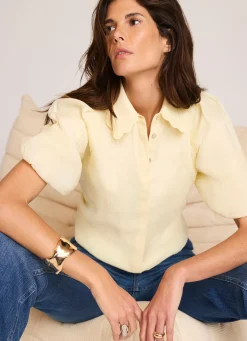 Hot Ramie Scallop Puff Sleeve Shirt Shirts & Blouses