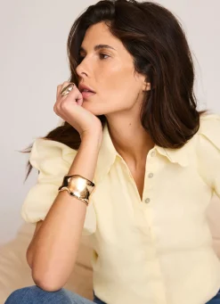Hot Ramie Scallop Puff Sleeve Shirt Shirts & Blouses