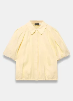 Hot Ramie Scallop Puff Sleeve Shirt Shirts & Blouses